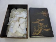 A Quantity of Chinese Mother of Pearl,10 rectangular counters, 48 half moon, 12 oval, 28 round,10