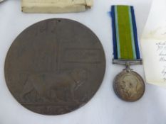 A Great War Medal 1914 - 1918 to Corporal Arthur Frank Smith together with a bronze death plaque of