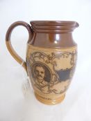 A Doulton Lambeth Stoneware Jug, the jug depicting 19th century cricketers Geo. Giffin, K.S.