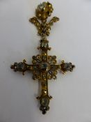 Circa 1790 Continental Renaissance Style 9 ct gold cross pendant, the cross set with old rose cut