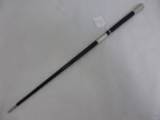 Edwardian Ebonised and Silver Conductor`s Baton, the handle profusely engraved with scrolling