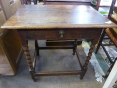 Georgian Oak Hall Table on barley twist legs united by rectangular stretches and fitted with a