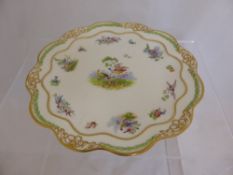 George Jones & Sons Porcelain Dish, the dish with fluted edge depicting birds in polychrome, with