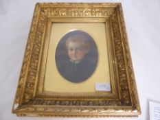 A Victorian oil on board, portrait of a tearful small boy, monogrammed F and dated 1854 presented