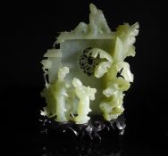 Chinese 20th Century Pale Celadon Jade Screen, The translucent screen exquisitely carved to both