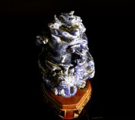 Chinese Lapis Lazuli Censer and Cover, the finely carved censer features two Foo Dog handles with