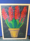 Royston du Maurier-Leber, Floral Study, Original Acrylic on Canvas, dated 1991, Red Hyacinth, signed