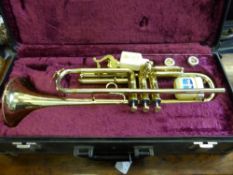 A Boosey & Hawkes 400 Trumpet, serial number 107136 in the original case.