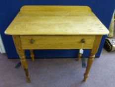 A vintage pine wash stand on turned legs and having one drawer, approx. 85 x 51 x 73 cms.