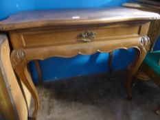 Oak Scalloped Edge Writing Desk, single drawer, cabriole legs, approx 96 x 56 x 80 cms.