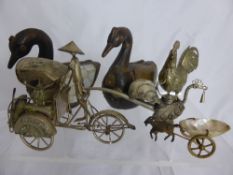 Collection of Miscellaneous Items including a brass and wood carved duck, Mother of Pearl wood