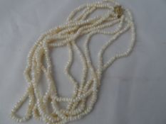 Seed pearl five strand necklace