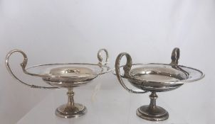 Pair of London Tazza, twin handled, London hallmark, the Tazza having knopped stem on stepped