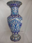 Circa 19th Century Mediterranean Blue and White Vase, with foliate acanthus leaf design, 36 cms h (