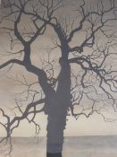 Artist Unknown, Pen and Ink Drawing on Paper of a Lone Tree, framed and glazed, 30 x 44 cms