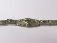 Art Deco 1930`s Nov-e-Line Bridal Bracelet, the bracelet with emerald green and rhinestone.