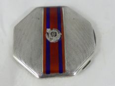A Solid Silver and Enamel Lady`s Compact having Royal Engineers Badge to the front, Birmingham