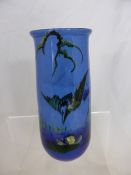 A Torquay Pottery Pillar Vase, hand painted with kingfisher diving into a pond.