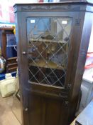 Edwardian Cottage Corner Cabinet with leaded glass front, two shelves and a cupboard beneath, approx