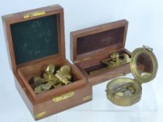 Brass Replica `Quarter Vernier Sextant` in a mahogany box, a Ross of London Nautical Instrument in a