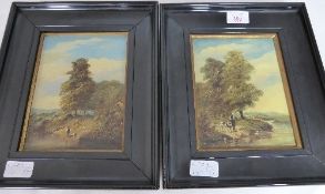 Pair of Victorian Oils on Canvas depicting river scenes, in ebony frames, approx. 14 x 18 cms.