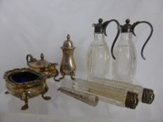 Miscellaneous collection of silver and silver plate including two cut glass perfume bottles and