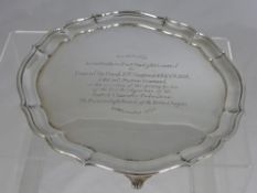 Solid Silver Salver, Birmingham hallmark, the salver having a stepped shaped edge on scrolled