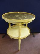 Pair of reproduction two tier occasional tables having hand painted marble effect, approx. 58 x 71