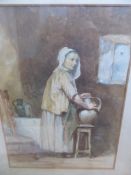 Artist Unknown, original watercolour on paper of a `Peasant Woman`, 35 x 26 cms, framed and glazed