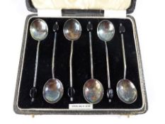 Set of Six Sterling Silver Coffee Spoons, The spoons have bean finials, Birmingham hallmark, m.m