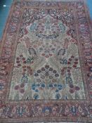 An Antique Fine Woollen Persian Carpet, the central panel depicting The Tree of Life having beige