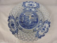 A Miscellaneous Collection of Pottery and Porcelain including two Meissen Onion Pattern Lattice work