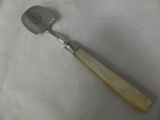 A Georgian solid silver cheese scoop, Birmingham hallmarked, mm Samuel Pemberton, mother of pearl