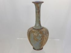 Royal Doulton Lambeth Vase, the vase of pale blue hue with segments of gilded floral design.