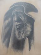 A Charcoal Portrait of an Arab Tribesman, signed Raheen `09, framed and glazed, approx. 37 x 50 cms.