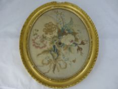 Three Victorian Botanical Tapestries on Silk, in gilded plaster frames together with three