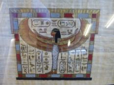 An Egyptian papyrus depicting a goddess, framed and glazed, 67 x 43 cms.