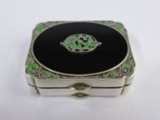 Solid Continental Silver Art Deco Miniature Powder Compact, the mirrored interior features a
