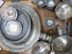 Collection of misc. pewter and silver plate incl. four pewter plates, one stamped S S, dish with