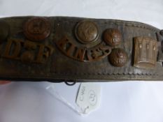 WWI Leather Army Friendship Belt, with various Campaign badges, including Egypt and South Africa.
