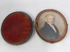 Oval Victorian Miniature Portrait of a gentleman in original leather case, artist unknown.