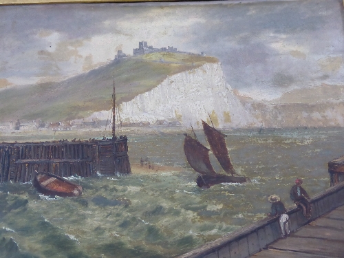 Artist Unknown, Oil of Board entitled `Dover from the Sea`, monogram to right hand corner, in a gilt