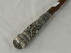 An Antique Indian Silver Metal Topped Swagger Stick the ornate top depicting doves and laurels 92
