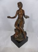 A Bronze Nouveau Figure of a Semi Naked Lady with her artist`s pallette, approx. 21 cms.