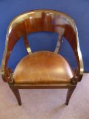 A Mahogany Salon Chair, the chair with leather seat on splayed tapered legs.