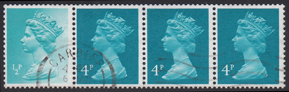 Readers Digest 12½p strip of 4 Fluorescent Brightener Omitted used, fine. MCC Cat £125 (as M/M)