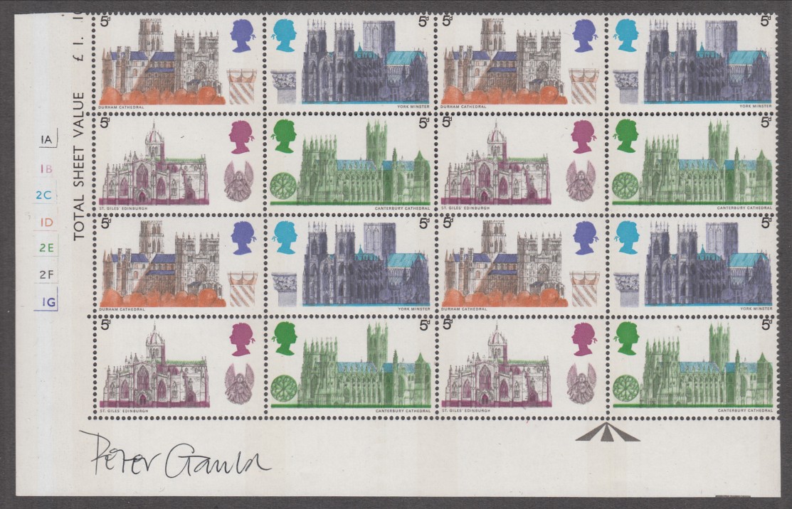 1969 Cathedrals: 5d cyl block of 16, 9d & 1/6d cyl blocks of 9 both Mint & F/U on piece, maximum - Image 2 of 2