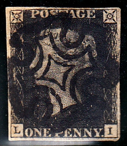 1840 1d black, plate 5, L-I, used with central complete black maltese cross, 4 margins, fine. (see