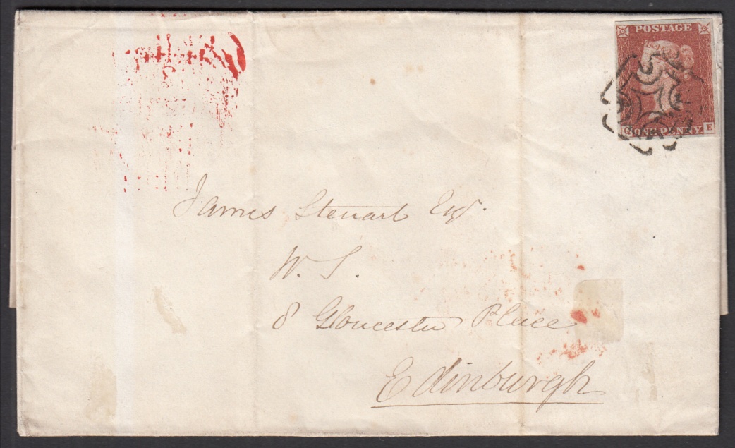 1841 1d red, Q-E, used on entire with superb strike of Dublin maltese cross, 4 margins.