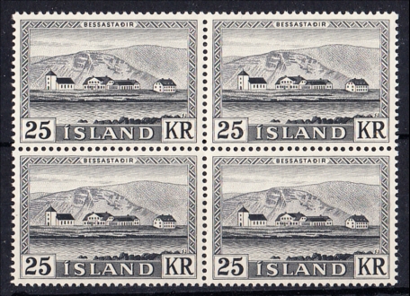 1957 25k black block of 4 U/M, fine. SG 349 Cat £104 (4)